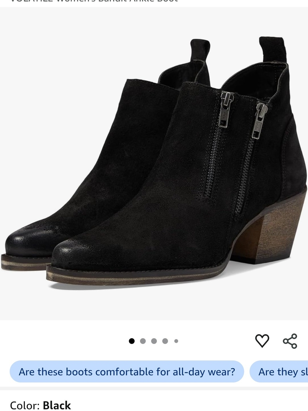 Black Suede Ankle Boot with Side Zips - Women